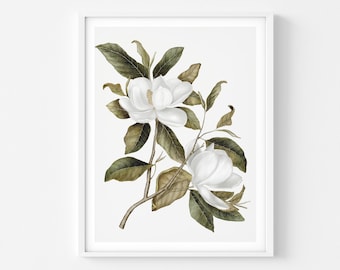 IMPRESIÓN BOTÁNICA, Magnolia Flower Art Prints, Arte de pared imprimible floral, Descarga digital