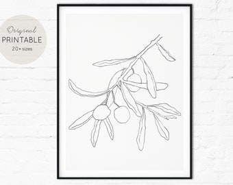 ARTE BOTÂNICA - Oliveira, Arte Minimalista, Ramo de Oliveira, Download Digital