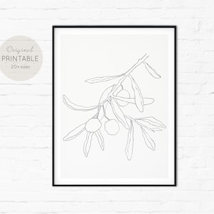 BOTANICAL LINE ART - Olive Tree, Minimalist Artwork, Olive Branch, Digital Download