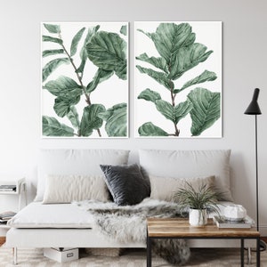 SET of 2 Above Bed Decor - Fiddle Leaf Fig Printable wall art, Botanical Print, Instant Digital Download