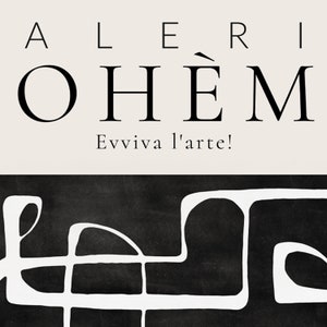 May include: Black and white abstract art print with the text "ALERI OH&Eacute;M Evviva l'arte!" in black lettering.
