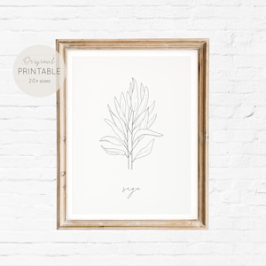 HERB PRINTS -  SAGE art - kitchen printables, herb wall sign, instant download