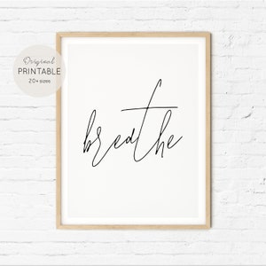 Adem bedrukbare poster, yoga muur decor, ademen teken, welzijn print, inspirerende citaten, home spa muur kunst