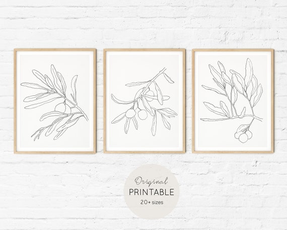 Set of 3 Printable Wall Art Minimalist Line Art Botanical | Etsy