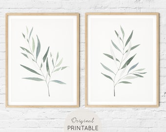 Set of 2 olive branch print, printable wall art, bedroom wall art, olive branch, kitchen wall decor, farmhouse botanical