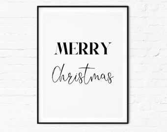 Merry Christmas Printables, Typography Wall Art, Christmas Print Digital Download