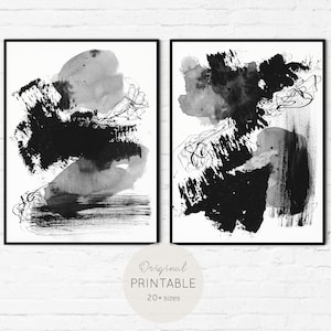 Conjunto de 2 impressões de arte, arte de parede para impressão, pintura minimalista abstrata, download digital