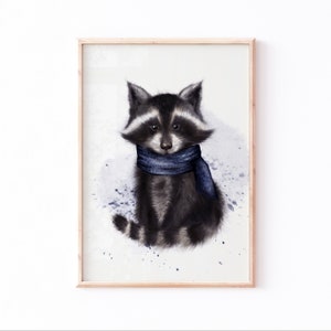 RACOON Wall Art Print,  Woodland Nursery Baby Animal Decor, Printable Digital Download