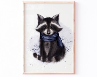 RACOON Wall Art Print,  Woodland Nursery Baby Animal Decor, Printable Digital Download