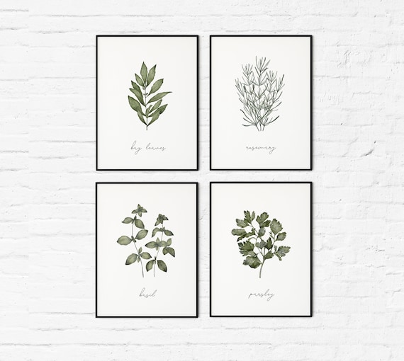 Set of 4 HERB PRINTS Watercolor Printable Wall Art - Etsy