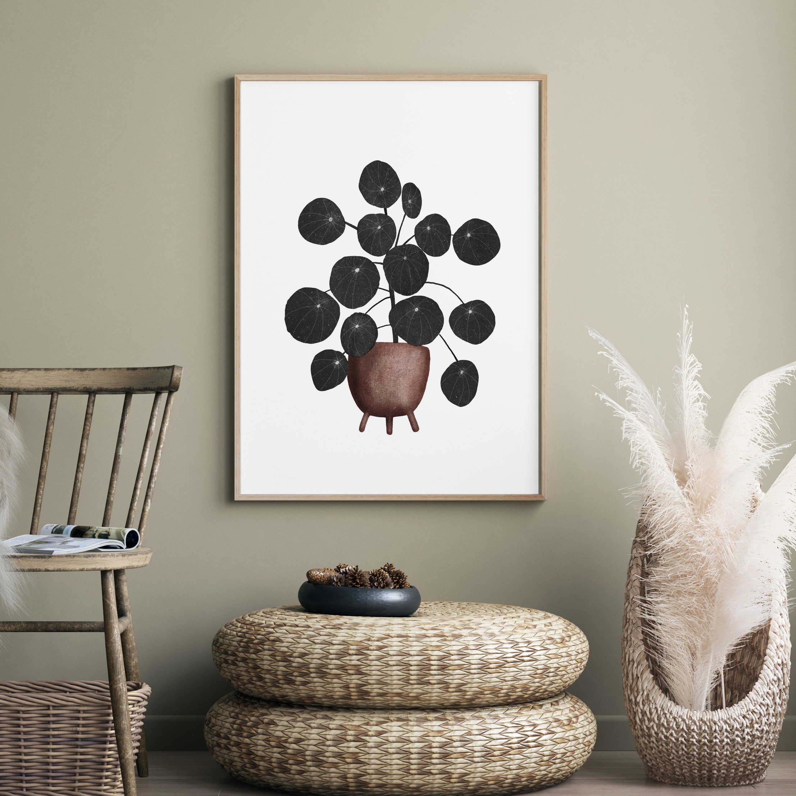 Pilea Peperomioides Wall Art Print House Plant in Terracota - Etsy