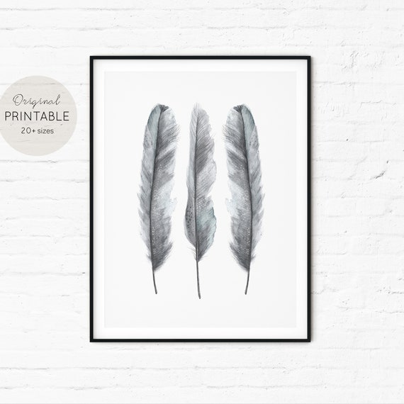 Watercolor Printable Feather Wall Art Boho Watercolor Print - Etsy
