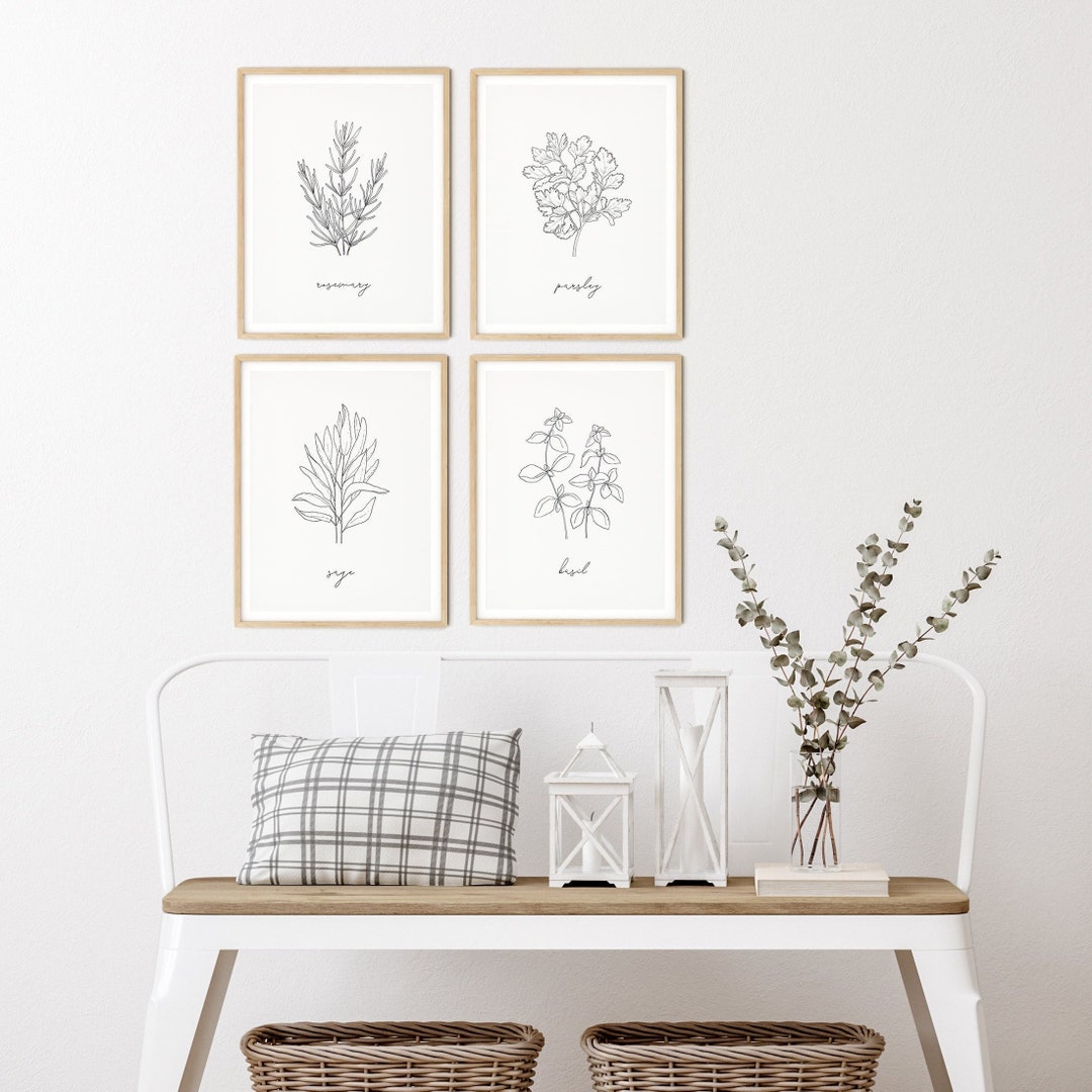 HERB PRINTS - SET of 4, Kitchen Printables, Gallery Wall Set, Digital ...