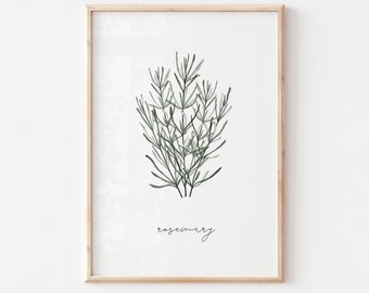 Keuken KRUID kunst aan de muur wordt afgedrukt, aquarel rozemarijn afdrukbare digitale download