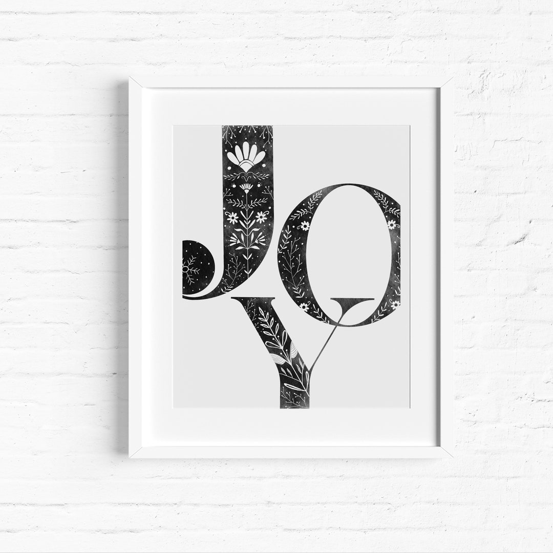 JOY Christmas Wall Art, Norwegian Folk Digital Download Prints, Black