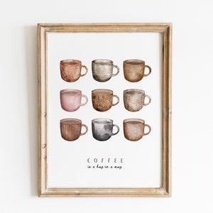 COFFEE MUGS PRINT - Printable Wall Art, Kitchen decor, coffee lover gift, digital download poster