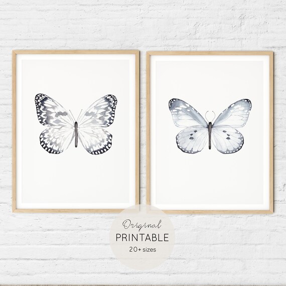 Set of 2 Butterflies Prints Printable Wall Art Butterfly - Etsy
