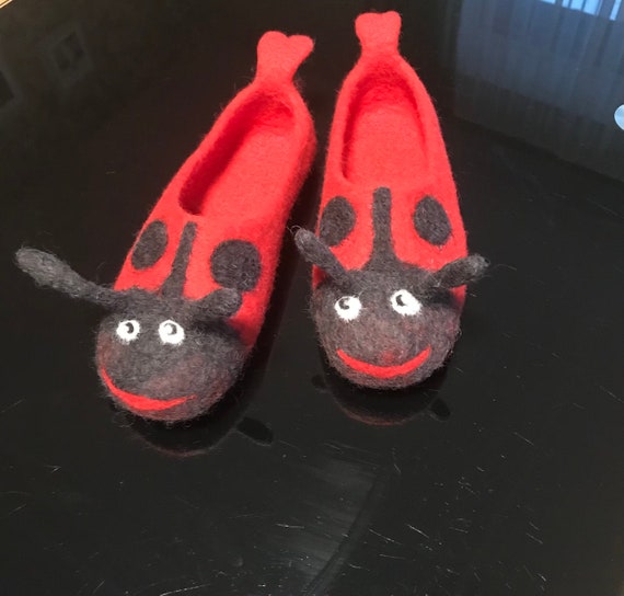 Ladybug Slippers wool Kids Shoes felted Ladybug wooly Kids