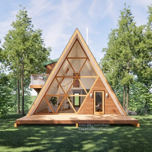 Custom Luxury A Frame 36' x 28' / Vacation Cabin / A-Frame House Design Concept Plans Blueprint