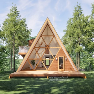 Custom Luxury A Frame 36&#39; x 28&#39; / Vacation Cabin / A-Frame House Design Concept Plans Blueprint