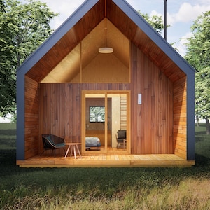 Modern ADU 19&#39; x 28&#39; Catskills Cabin / Guest / Tiny House Plans and Blueprints