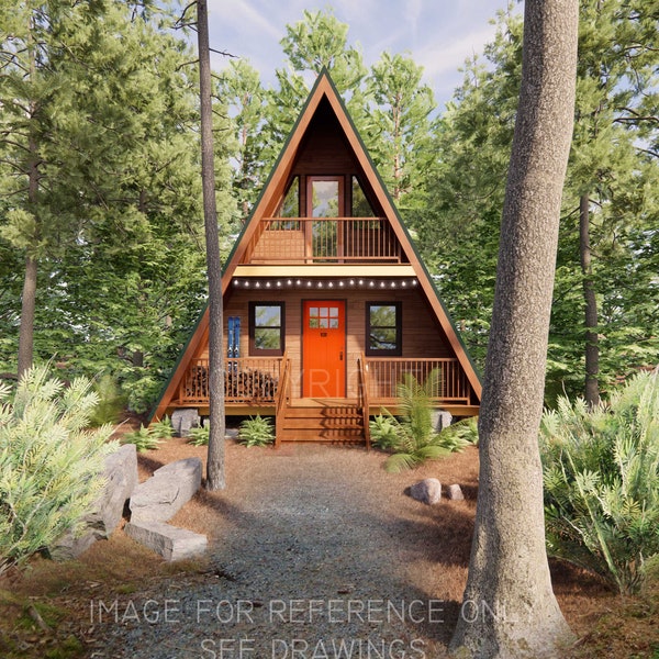 22' x 36' Catskills Vintage Cabin / Tiny House / A-Frame House Design Concept Plans