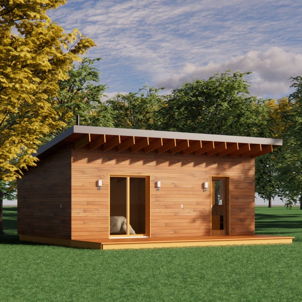 Modern 19' x 28' ADU/In-law Cabin / Guest / Tiny House Plans and Blueprints