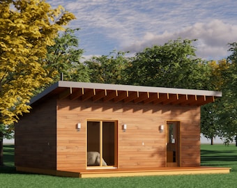 Modern 19' x 28' ADU/In-law Cabin / Guest / Tiny House Plans and Blueprints