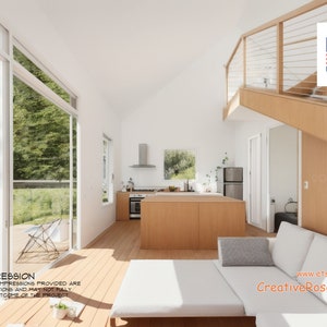 Lake Pine Cabin 40' x 30' / Scandinavian Vacation Cabin / Architectural House Design Concept Plans Blueprint image 3