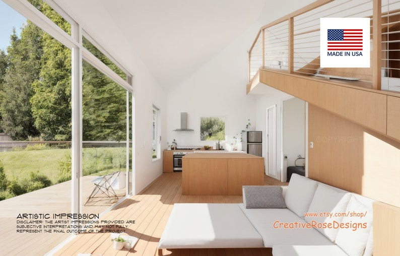 Lake Pine Cabin 40' x 30' / Scandinavian Vacation Cabin / Architectural House Design Concept Plans Blueprint image 3