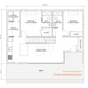 Lake Pine Cabin 40' x 30' / Scandinavian Vacation Cabin / Architectural House Design Concept Plans Blueprint image 2