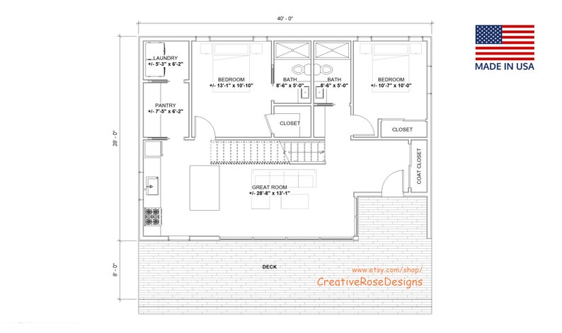 Lake Pine Cabin 40' x 30' / Scandinavian Vacation Cabin / Architectural House Design Concept Plans Blueprint image 2