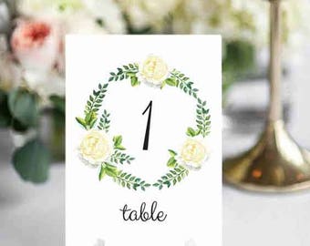 Printable Floral Wreath Garden Rose Table Numbers 1-30, Instant ...