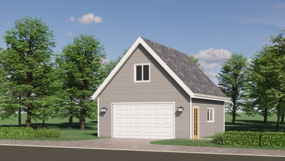 2 Car Garage with Storage Attic / Tiny House Plans and Blueprints / 24 x 24