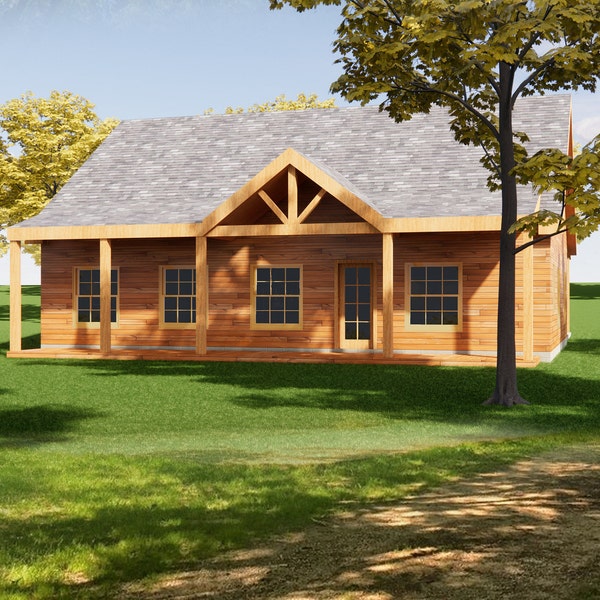 Custom House Plans and Blueprints Rustic Cabin Mountain Lakeside Vacation Retreat, 2 bed 2 bath