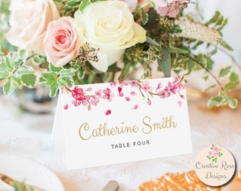 Printable Place Cards Escort Cards, Instant Download, Pink Cherry Blossom Wedding Printable Template, Edit in Word or Pages