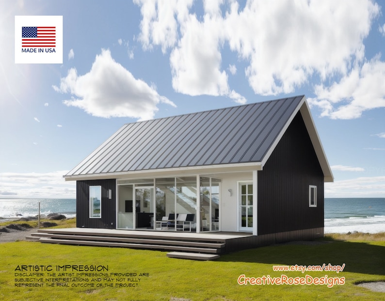 Lake Pine Cabin 40' x 30' / Scandinavian Vacation Cabin / Architectural House Design Concept Plans Blueprint image 1