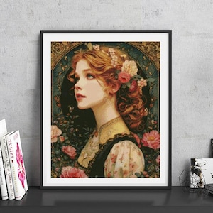 JMP0454_Young girl, cross stitch pattern PDF, full coverage Hand embroidery pattern, Counted Cross Stitch, Instant PDF Download