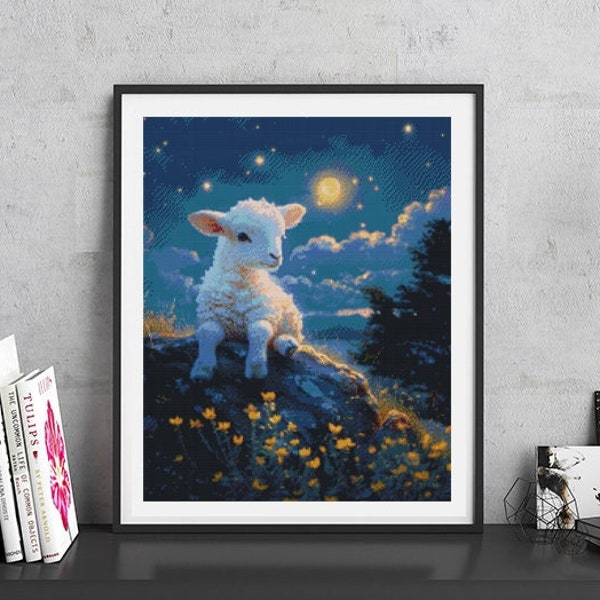 JMP0609_baby sheep, cross stitch pattern PDF, full coverage Hand embroidery pattern, Counted Cross Stitch, Instant PDF Download