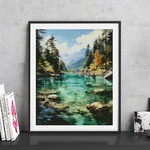 JMP0265_lake, full coverage cross stitch pattern PDF, Cross Stitch chart, Counted Cross Stitch pattern, Instant PDF Download