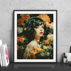 JMP0256_girl in flowers, cross stitch pattern PDF, full coverage Cross Stitch chart, Counted Cross Stitch pattern, Instant PDF Download