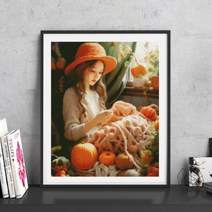 JMP0202_girl knitting, full coverage cross stitch pattern PDF, Cross Stitch chart, Counted Cross Stitch pattern, Instant PDF Download