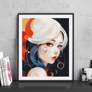 JMP0368_modern girl, cross stitch pattern PDF, full coverage Hand embroidery pattern, Counted Cross Stitch, Instant PDF Download