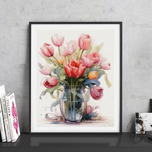 JMP0147_tulip vase, full coverage cross stitch pattern PDF, Cross Stitch chart, Counted Cross Stitch pattern, Instant PDF Download