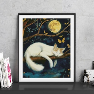 JMP0655_sleeping cat, cross stitch pattern PDF, full coverage Hand embroidery pattern, Counted Cross Stitch, Instant PDF Download