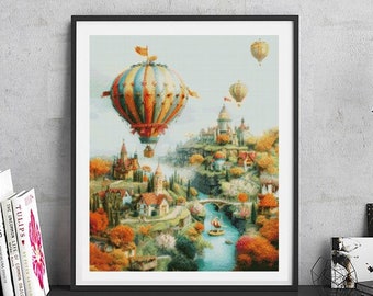 JMP0546_Air Balloon, cross stitch pattern PDF, full coverage Hand embroidery pattern, Counted Cross Stitch, Instant PDF Download