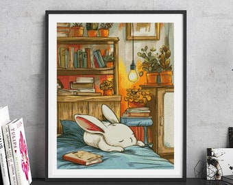 JMP0570_bunny sleeping, cross stitch pattern PDF, full coverage Hand embroidery pattern, Counted Cross Stitch, Instant PDF Download