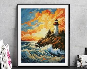 JMP0154_Lighthouse, cross stitch pattern PDF, Cross Stitch chart, Counted Cross Stitch pattern, Instant PDF Download