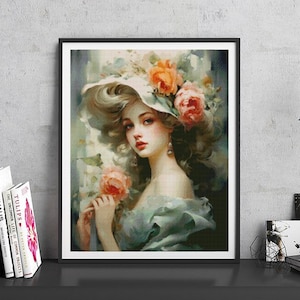 JMP0209_lady with roses, full coverage cross stitch pattern PDF, Cross Stitch chart, Counted Cross Stitch pattern, Instant PDF Download