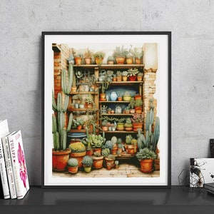 JMP0260_cactus shelf, full coverage cross stitch pattern PDF, Cross Stitch chart, Counted Cross Stitch pattern, Instant PDF Download